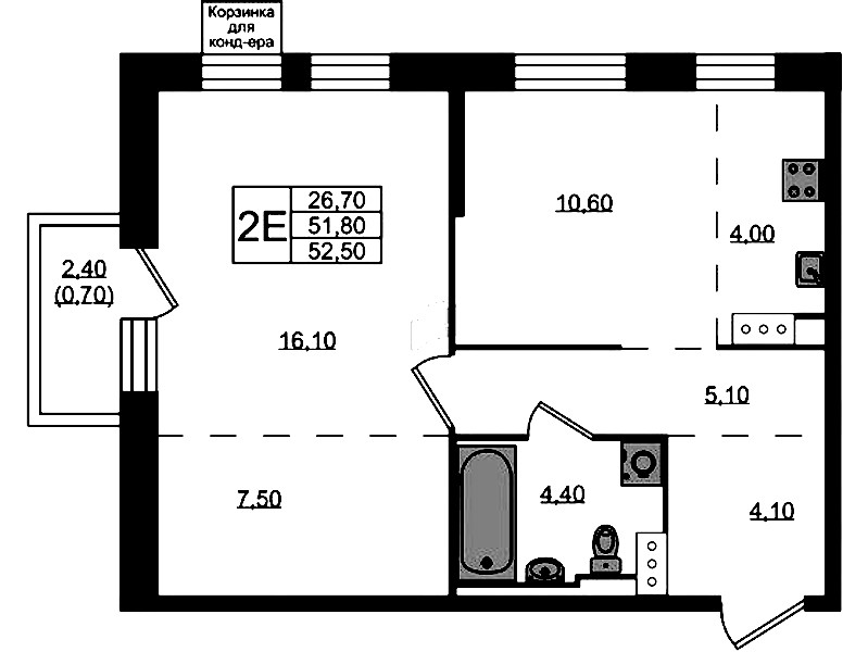 1-комнатная квартира 52.5 м², 3/8 эт., ЖК «Курортный квартал»
